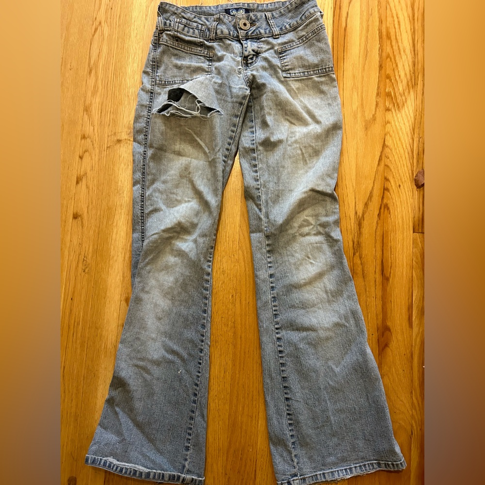 Angels Low Rise Flare Blue Jeans